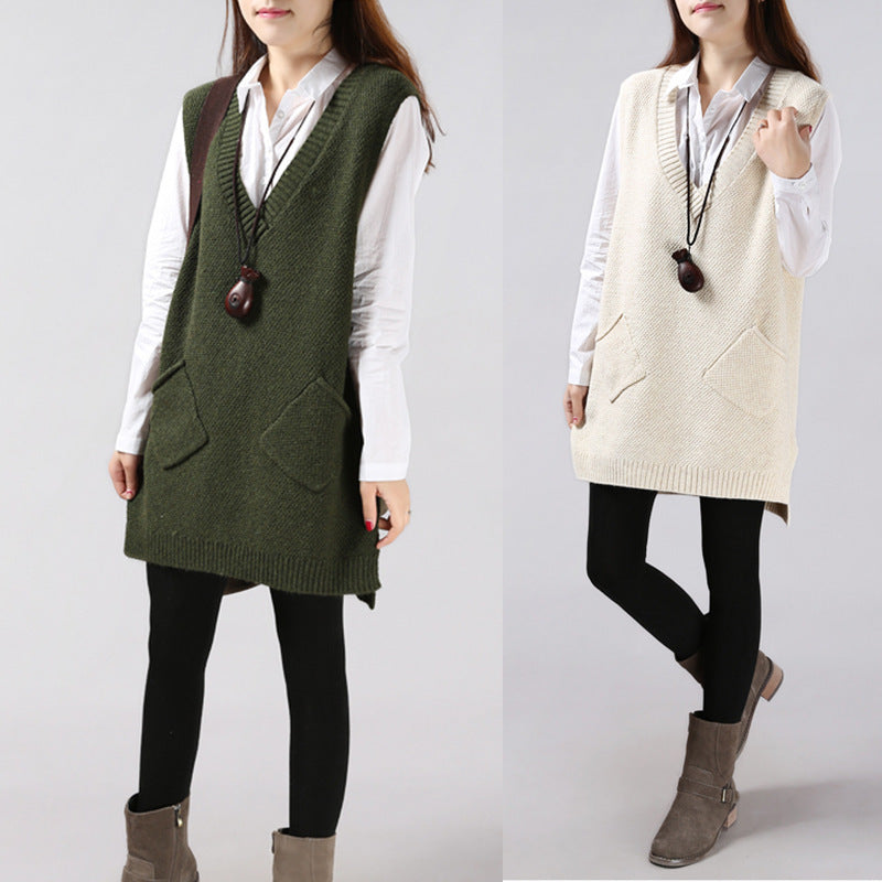 Street-Wave Womens Knit Vest With V-Neck And Patch Pockets For Versatile Office And Casual Styles
