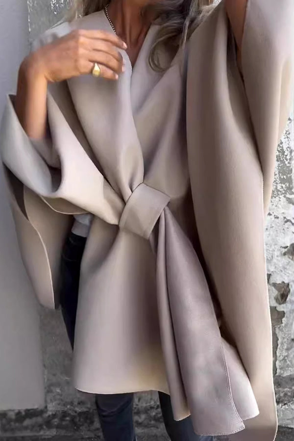 Street-wave V-Neck Shawl Cape Cardigan For Women, Soft Polyester, Effortless Chic Layering