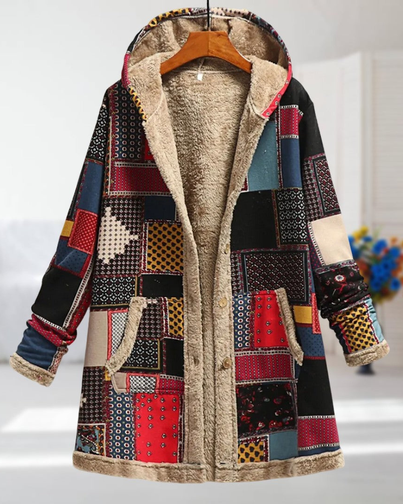 Street-Wave Floral Print Jacket For Women Warm Fleece Lining Cozy Winter Coat With Plush Interior