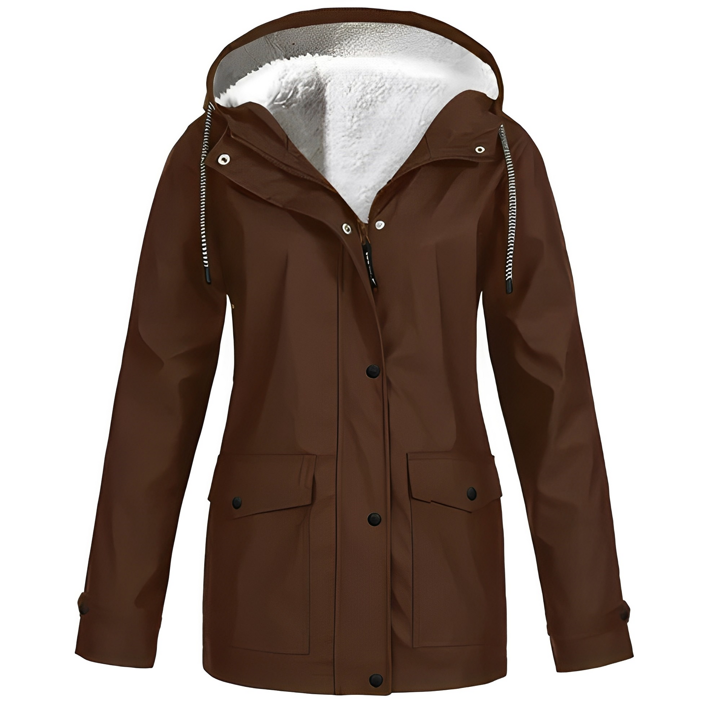 Street-wave Fleece Lined Womens Rain Jacket With Cozy Insulation Hooded All Weather Coat