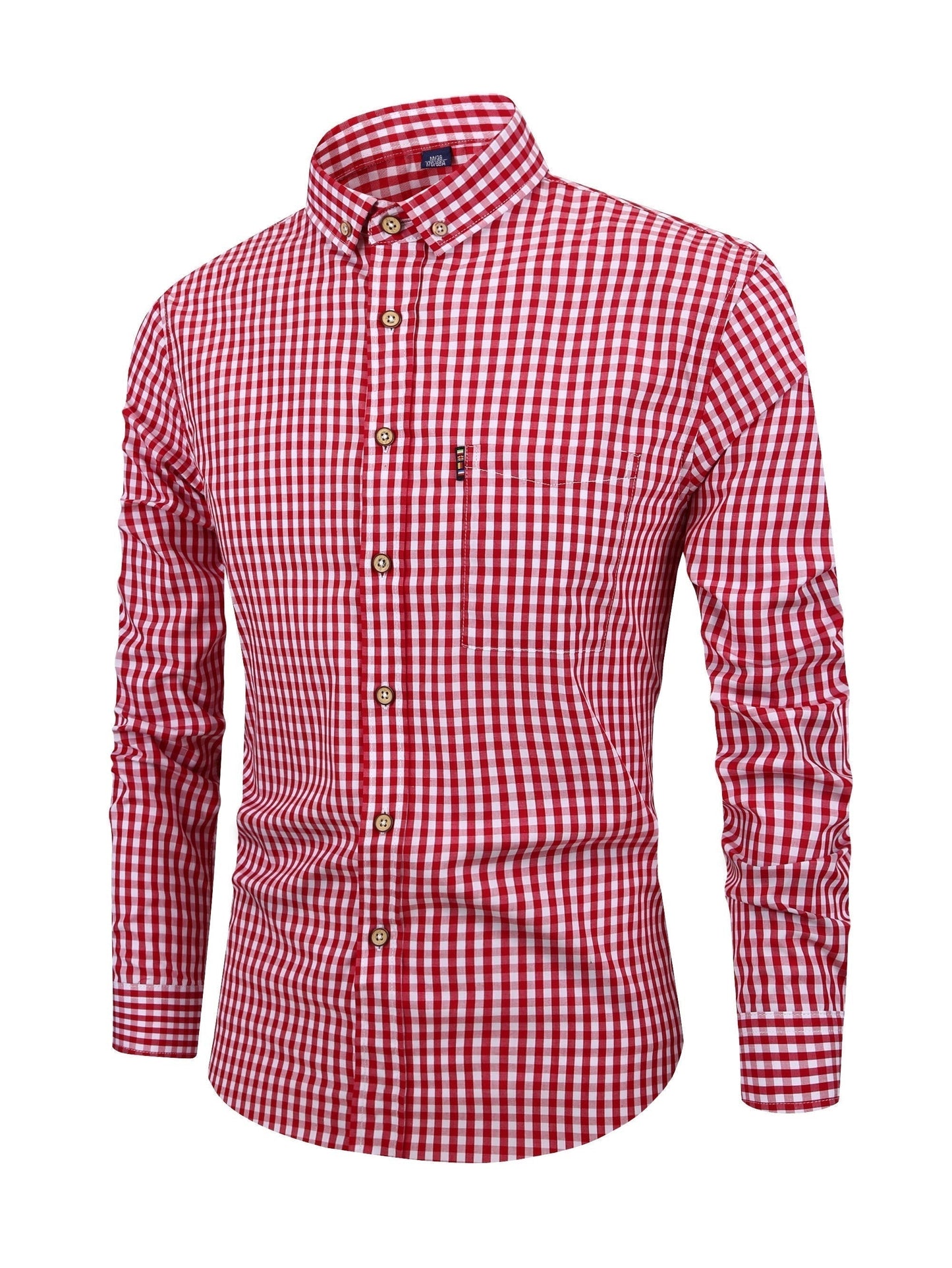 Men's Slim Fit Gingham Shirt With Button Collar And Long Sleeves Classic Pattern