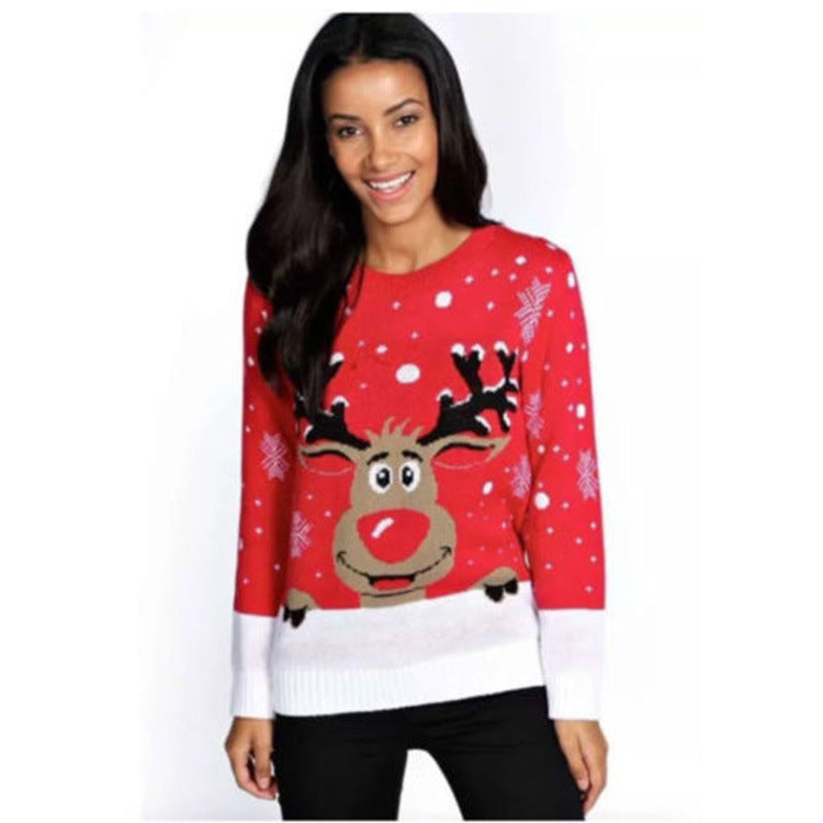 Street-Wave Womens Christmas Sweater Cozy Soft Material With Cheerful Reindeer Motif