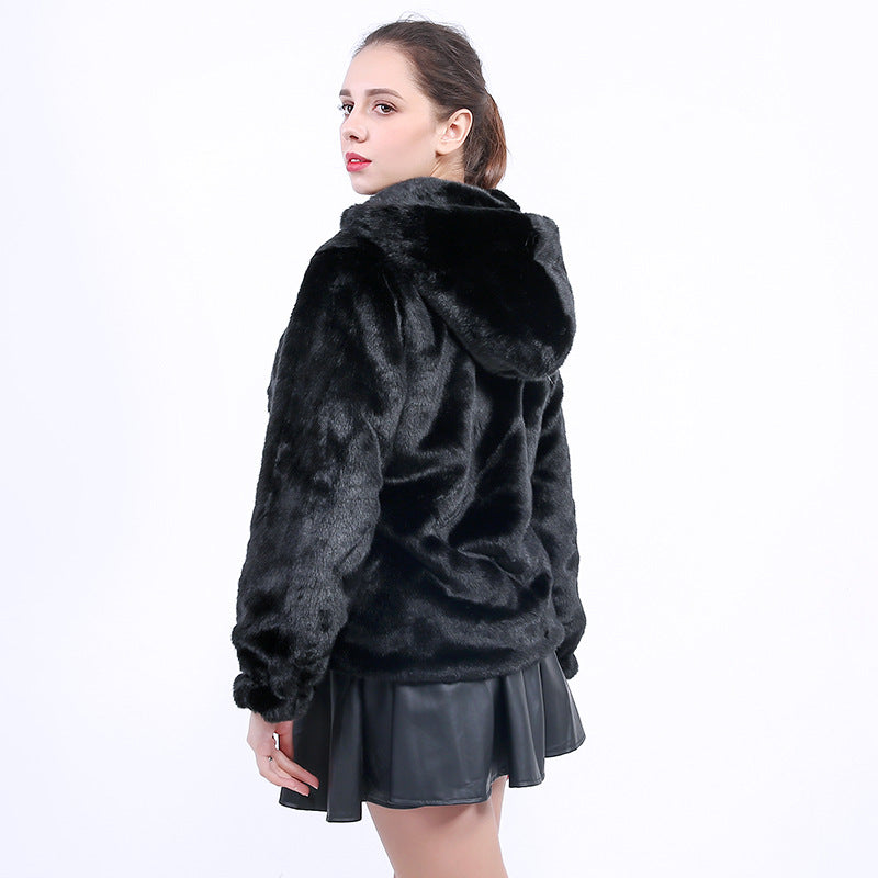 Streetwave Fluffy Faux Fur Hooded Jacket For Women Warm Cozy Chic Outerwear Premium