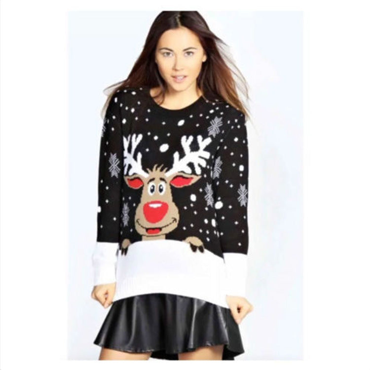 Street-Wave Womens Christmas Sweater Cozy Soft Material With Cheerful Reindeer Motif