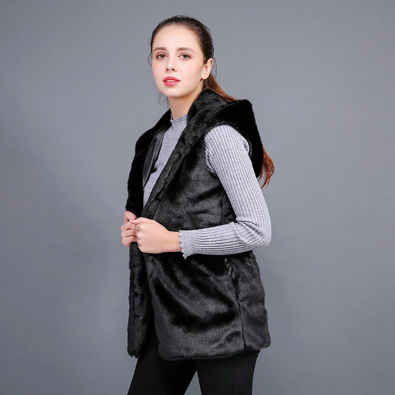 Faux Fur Vest For Women Street-Wave Luxurious Cozy Collar Warmth Versatile Outerwear