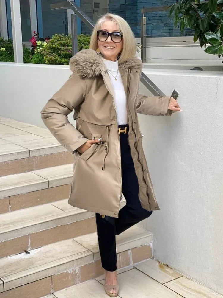 Street-wave Oversized Winter Coat For Women With Plush Fur Trim Cozy Yet Chic Outerwear