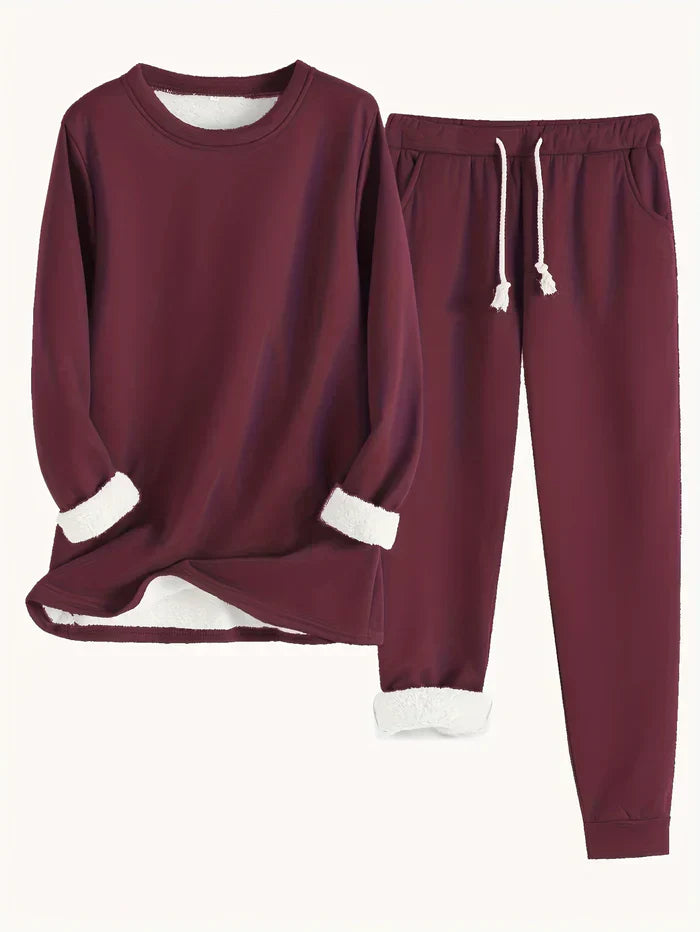 Leyliana Warm Sherpa Fleece Thermal Set For Women Cozy Winter Two Piece Loungewear