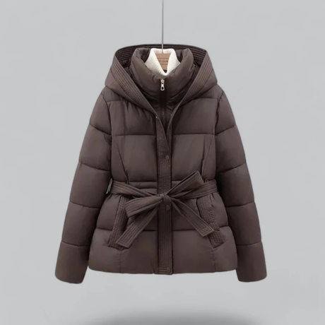 Streetwave Womens Hooded Puffer Jacket With Waist Belt Cinch Quilted Warmth And Style
