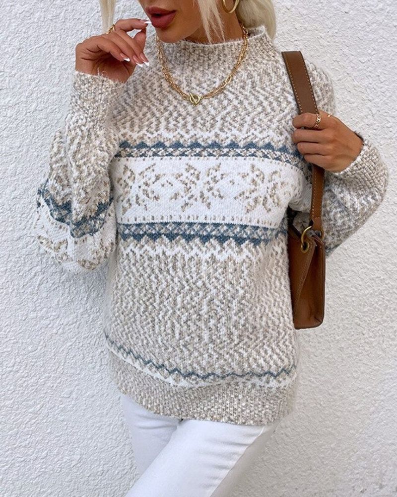 Street Wave Vintage Sweater Cozy Knit With Nordic Snowflake Pattern For Women Everyday Wear