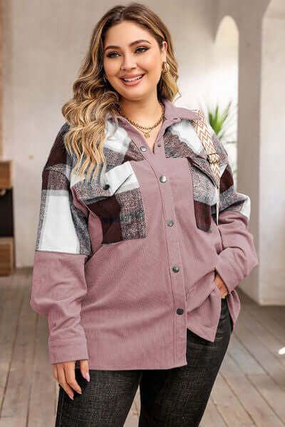 Street-wave Plus Size Plaid Shacket For Women Cozy Warm Layering Outerwear For Cold Weather