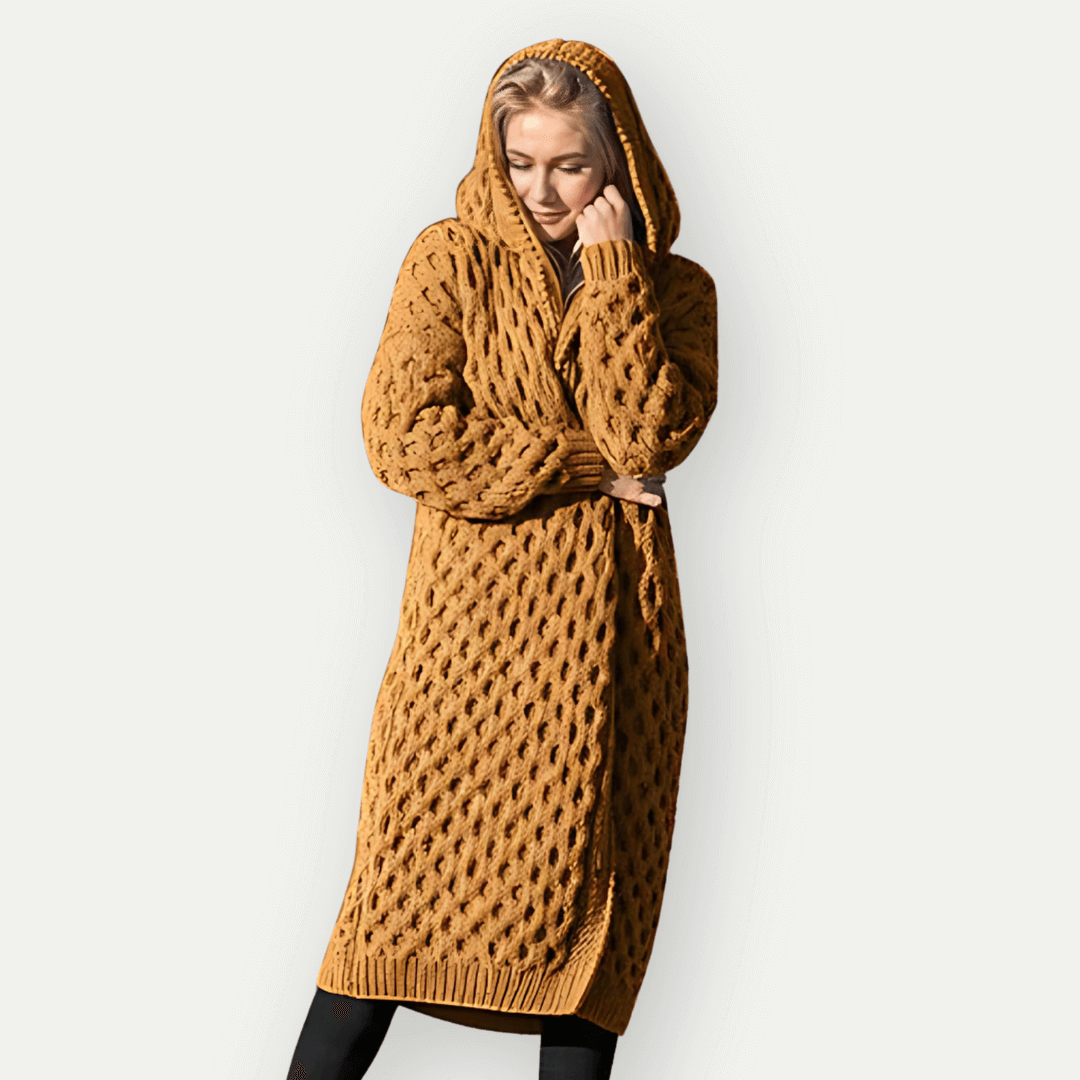 Street-Wave Longline Hooded Cable Knit Cardigan For Women Open Front Cozy Layering
