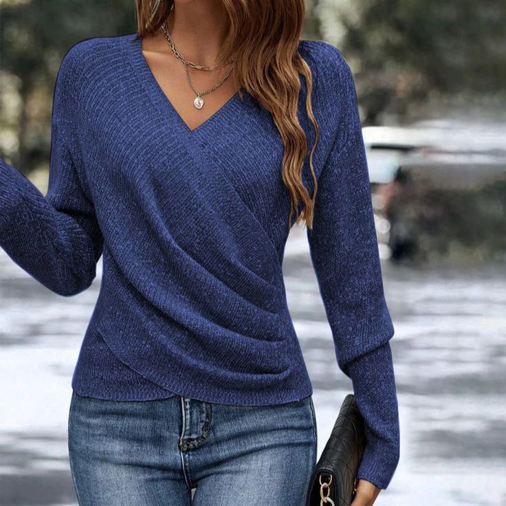 Street-Wave Wrap Knit Blouse In Polyester Blend For Women Modern Comfortable Top