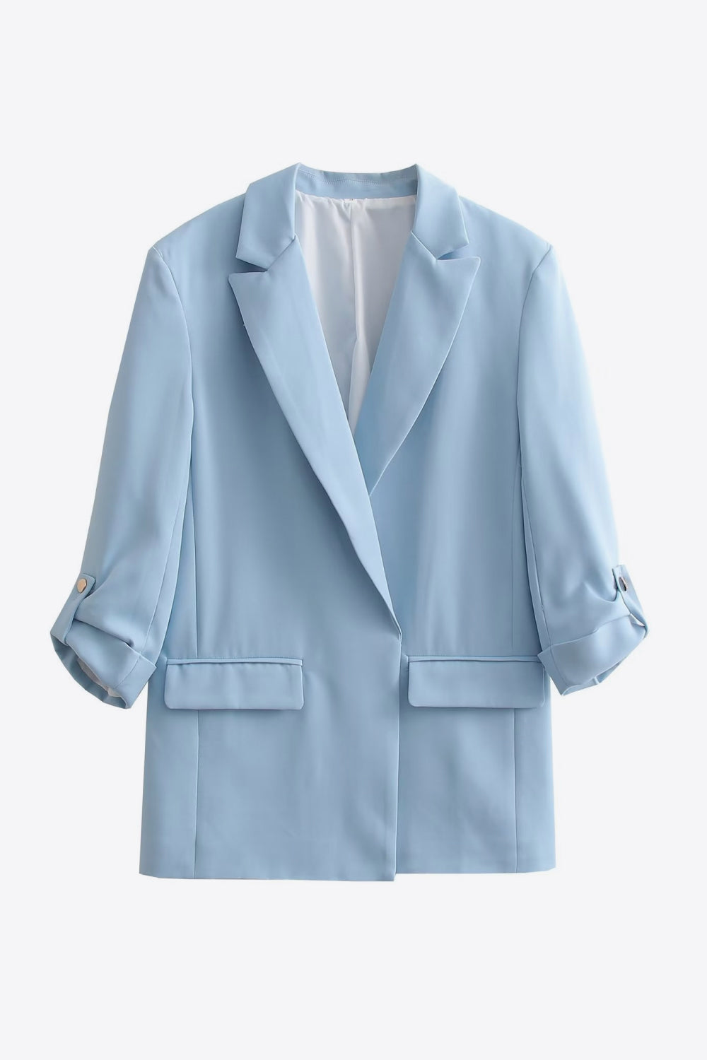 Street-Wave Women's White Blazer With Turned Collar Lightweight Long Jacket For Office Wear
