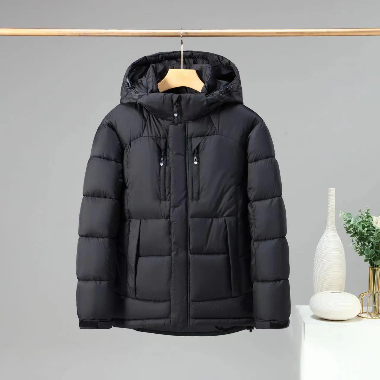 Street-wave Mens Puffer Winter Jacket With Detachable Hood For Cold Weather Thermal Insulation