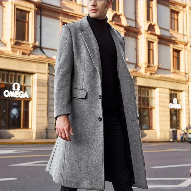 Men's Wool Overcoat Street-Wave Timeless Long Winter Coat With Classic Notch Lapel Front Button For Style-Conscious Men
