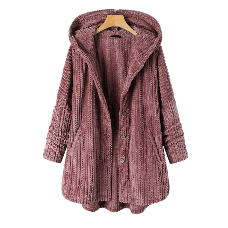 Street Wave Hooded Warm Winter Coat For Women With Cozy Knit Texture And Plush Comfort