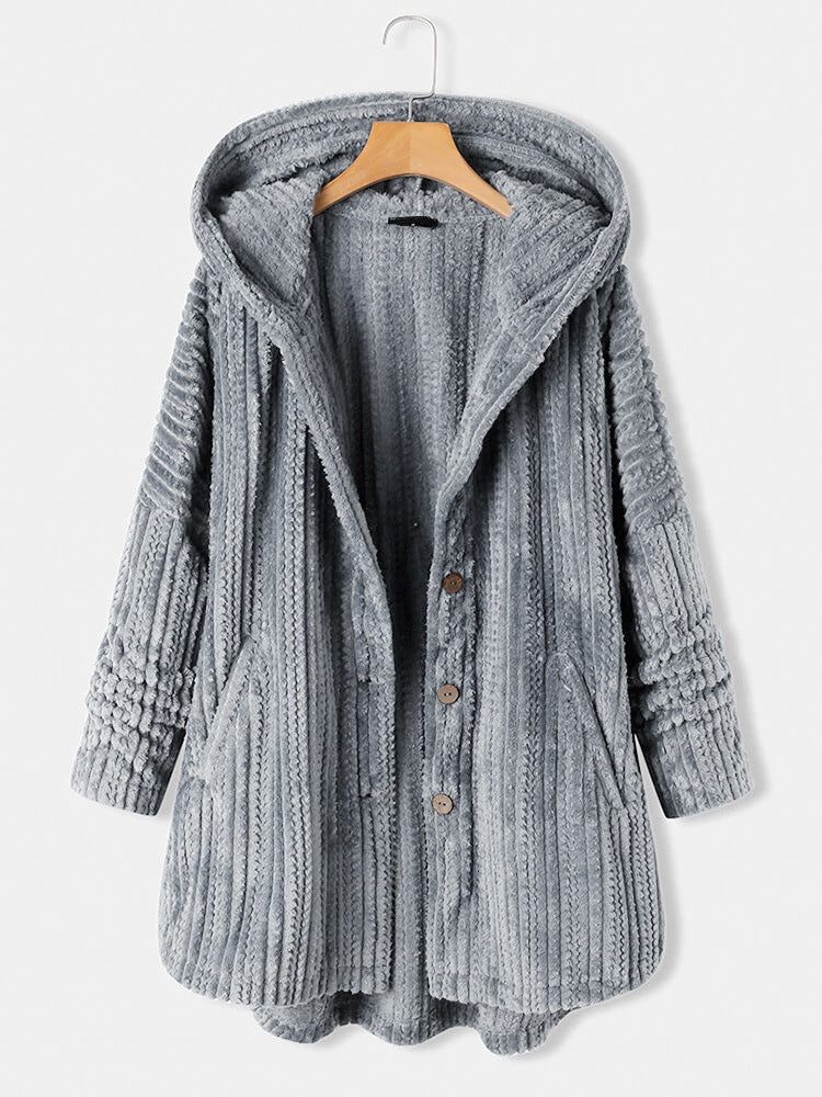 Street Wave Hooded Warm Winter Coat For Women With Cozy Knit Texture And Plush Comfort