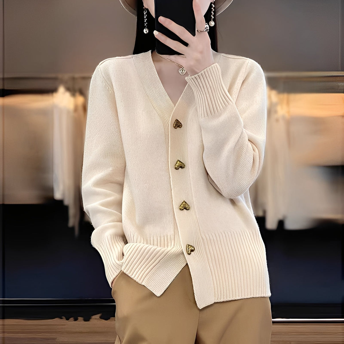 Street Wave Cardigan For Women With Heart Button Details Soft Breathable Knit Everyday Elegance
