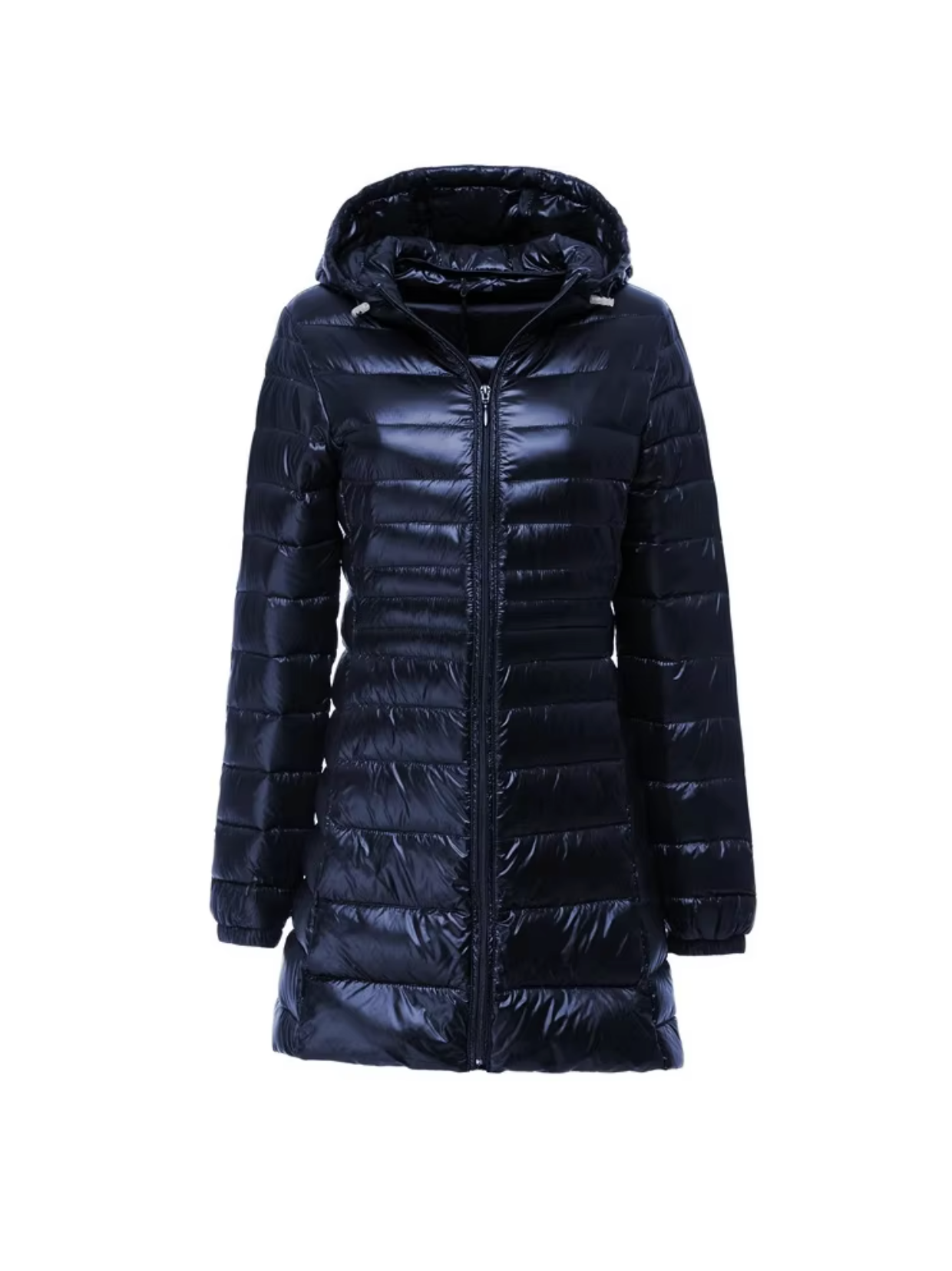 Street Wave Curvy Women Slim Fit Down Jacket With Hood Mid To Long Length Cozy Warmth
