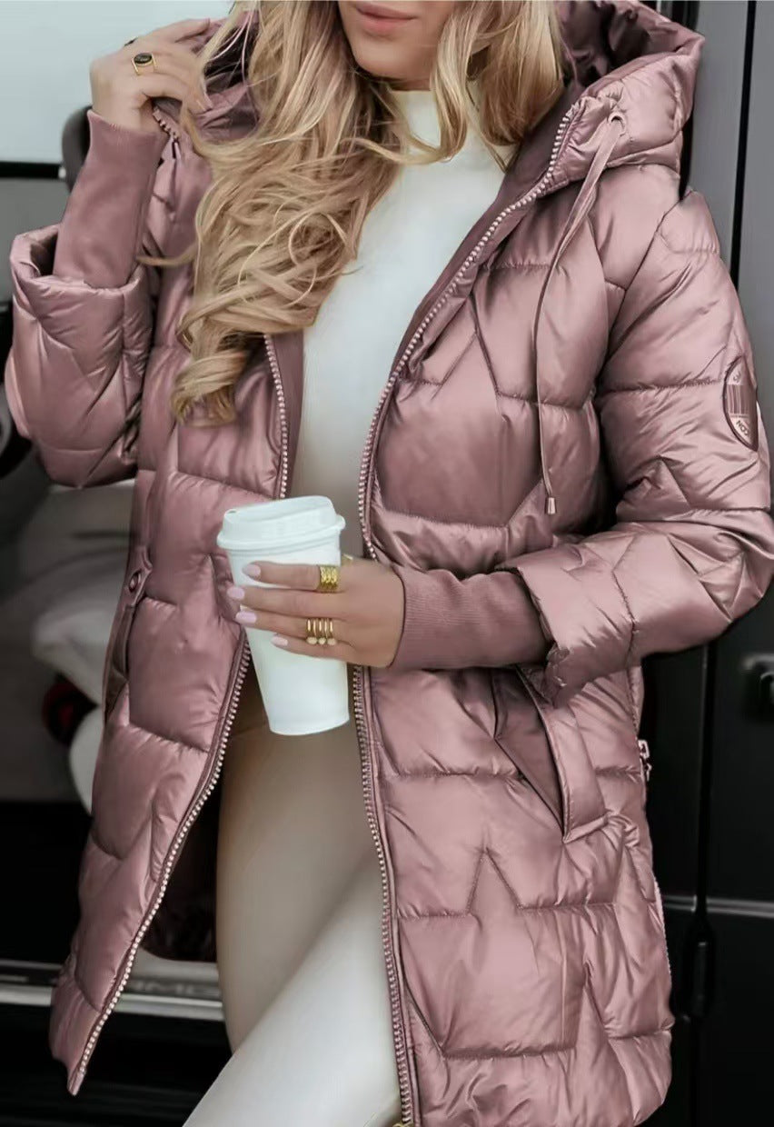 Street Wave Down Jacket With Hood For Women Warm Puffer Coat Windproof Everyday Wear