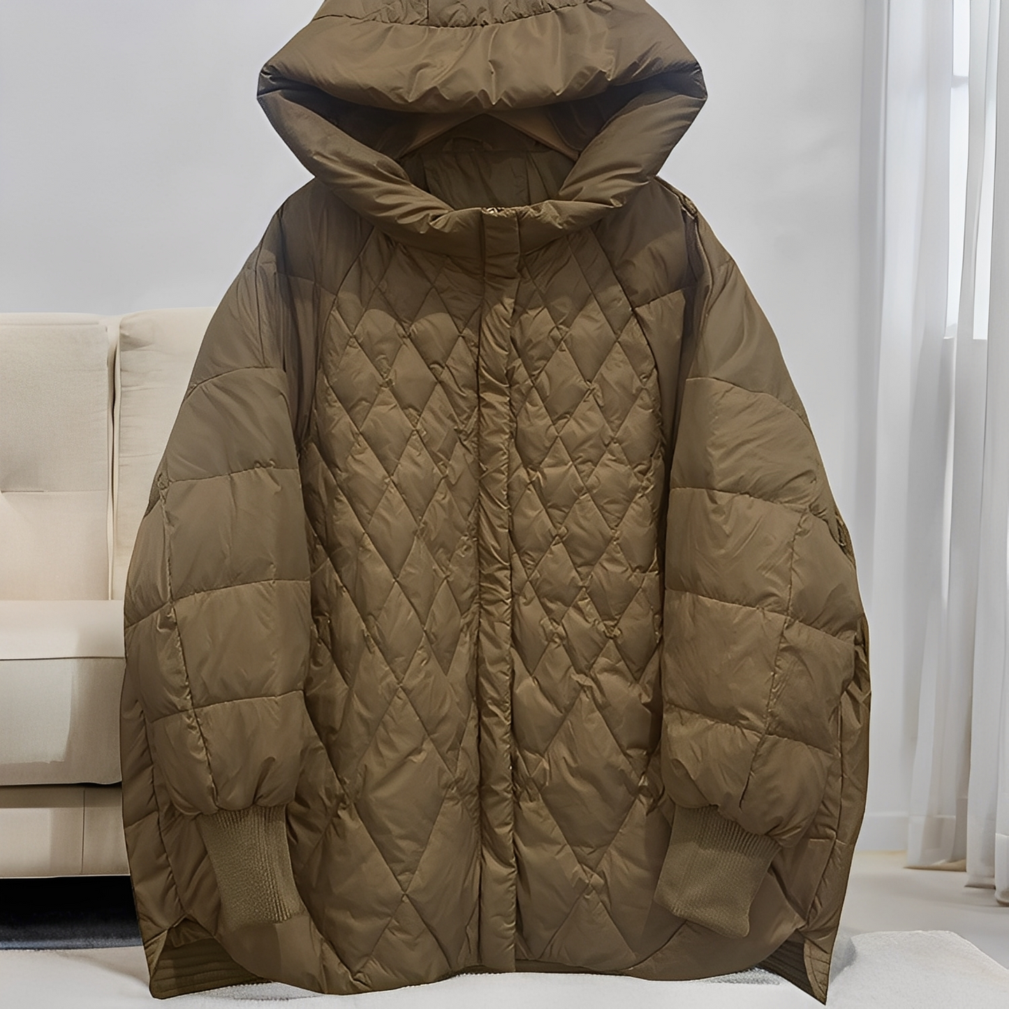 Street Wave Diamond Quilted Puffer Coat For Women Cozy Warm Down Jacket With Front Zip Closure