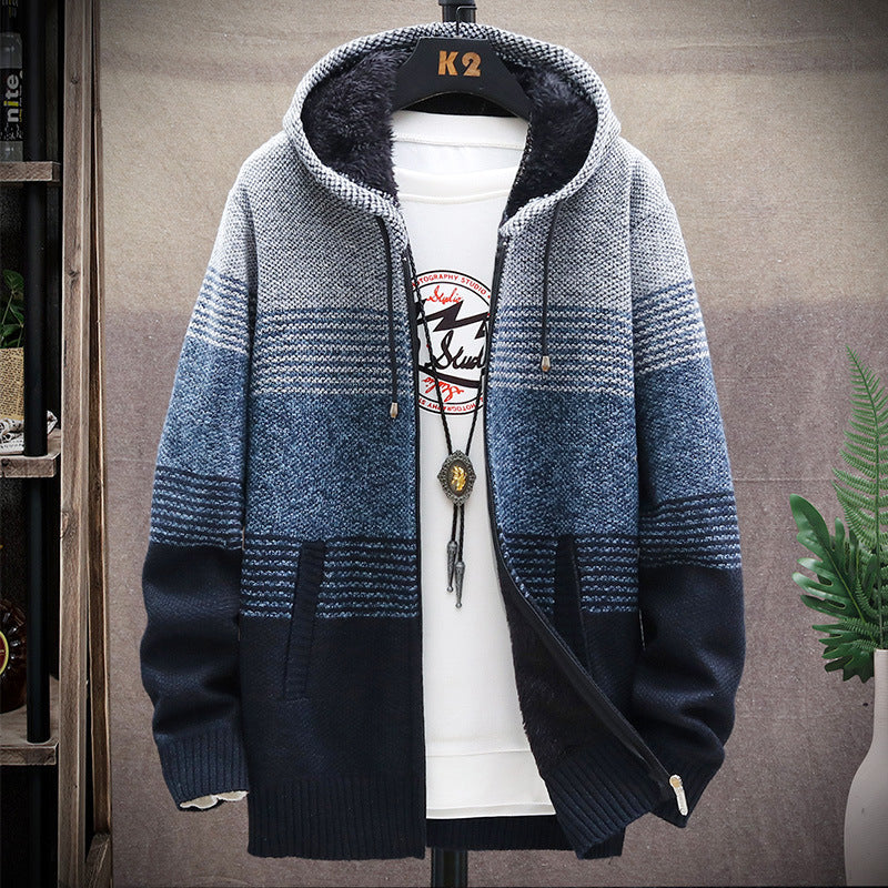 Street-wave Men's Hooded Knit Cardigan Jacket Long Cozy Warm Coat For Everyday Comfort