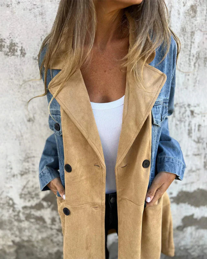 Street-Wave Denim And Leather Coat For Women With Ultra Durable Warmth And Luxe Comfort