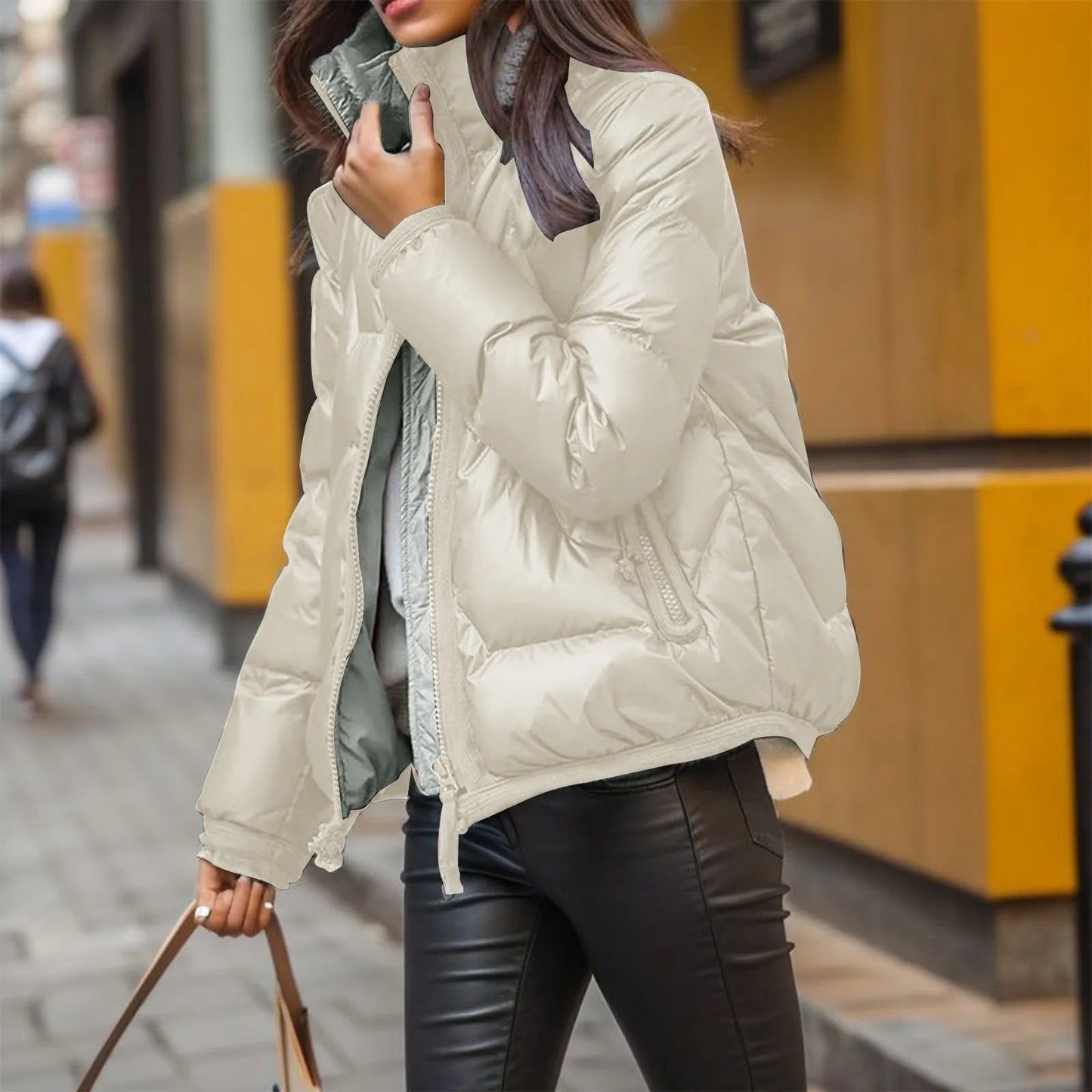 Streetwave Puffer Jacket With Glossy Finish For Urban Women Warmth Comfort And Style