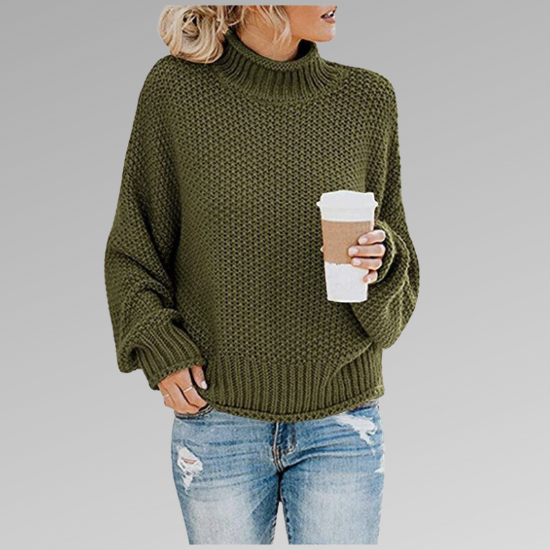 Street-Wave Chunky Knit Pullover With High Collar Warm Acrylic For Women Cozy Casual Essential