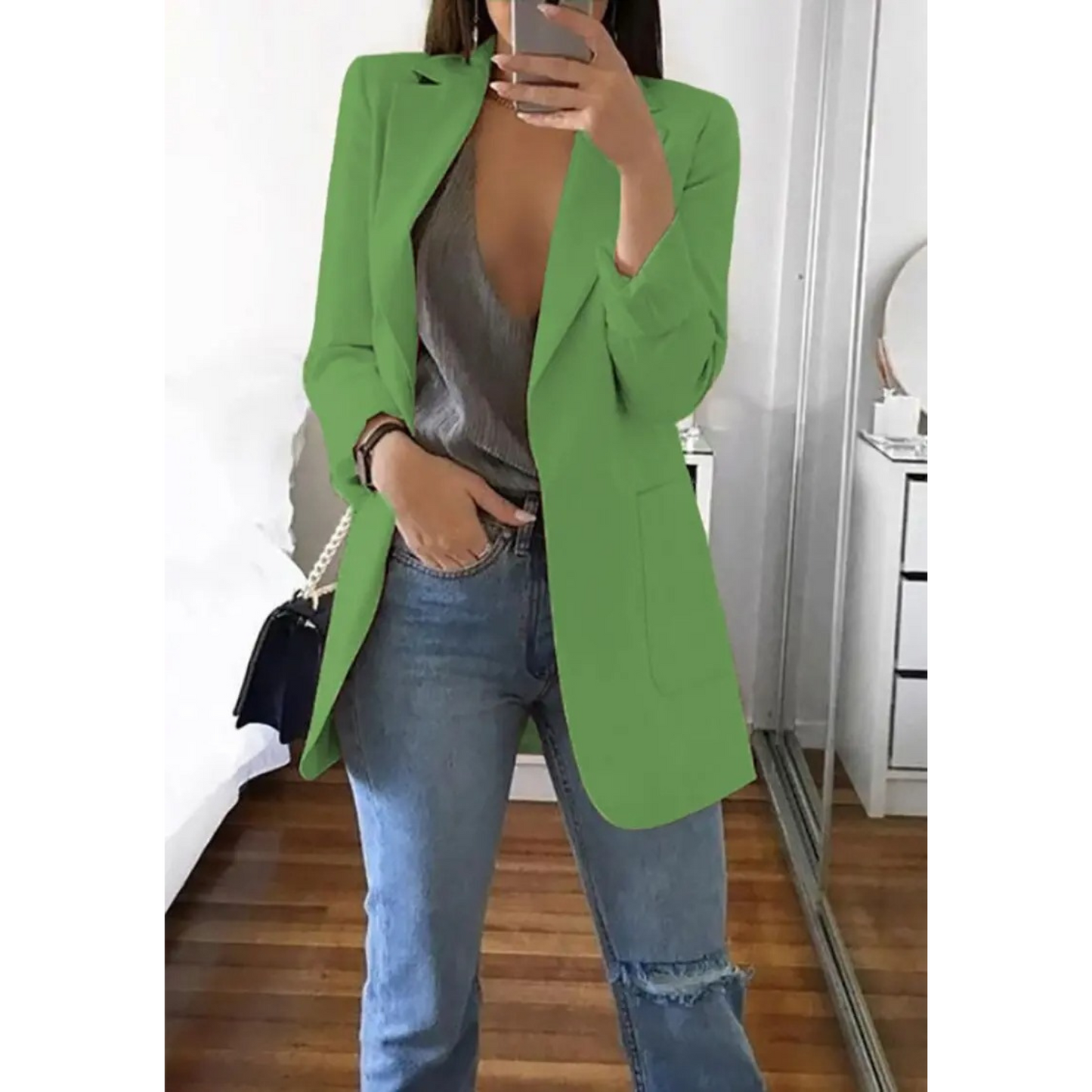 Street-Wave Women Blazer Khaki Lightweight Elegant Tailored Jacket For Everyday Style