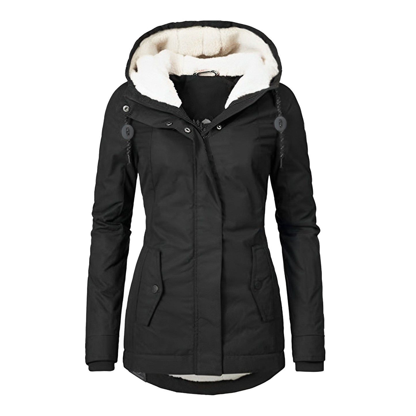 Street Wave Women Warm Quilted Hooded Jacket With Soft Cotton Blend Faux Shearling Lining Windproof Hood Weather Ready