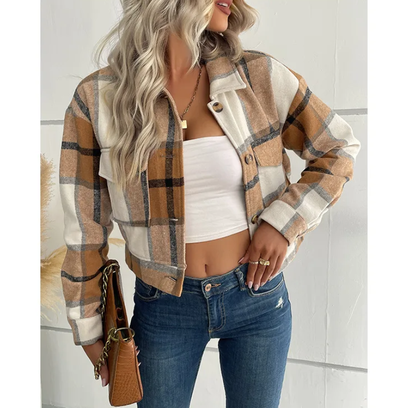 Street-wave Pink Plaid Jacket for Women - Cozy Trendy Outerwear With Button Closure