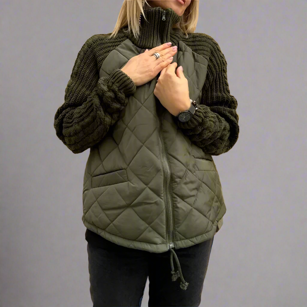 Street-wave Quilted Jacket With Knit Sleeves For Autumn Warmth And Womens Everyday Casual Style