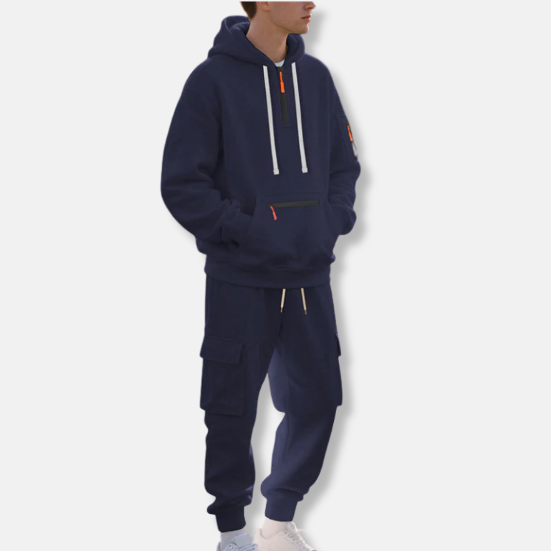 StreetWave Mens Tracksuit Set With Relaxed Fit Hoodie And Cargo Joggers