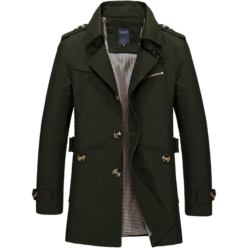Street-wave Classic Transitional Jacket For Style Conscious Men, Windproof And Water-Resistant Trench Coat