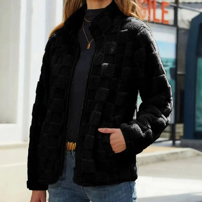 Streetwave Plaid Teddy Coat For Women Warm Plush Winter Jacket With Cozy Fit And Warmth