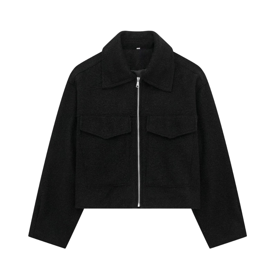 Street-wave Short Wool Jacket With Sharp Collar Structured Warmth For Modern Women