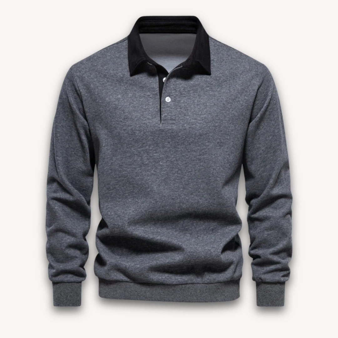 Street-Wave Mens Polo Sweater Regular Fit Long Sleeve Soft Knitted Natural Fiber Navy Knitwear