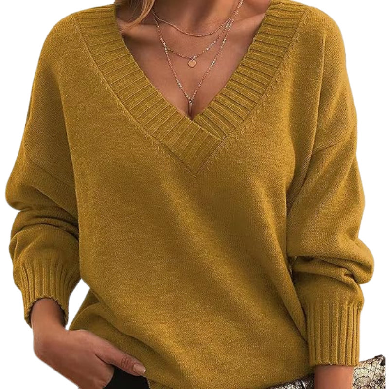 Street-Wave V-Neck Sweater Cozy Wool-Blend For Women