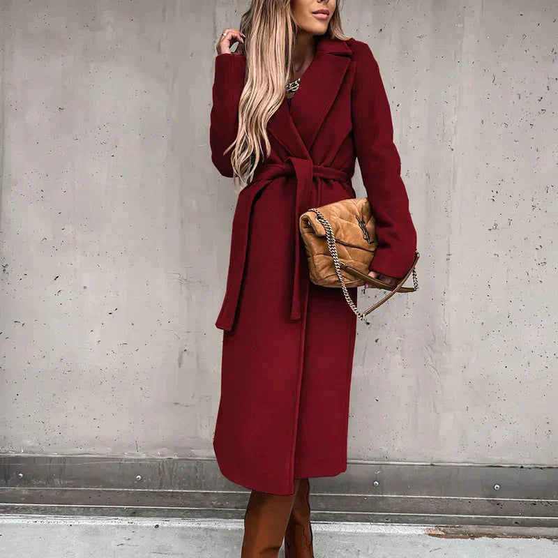 Street-Wave Long Wool Coat For Women Belted Winter Elegance Versatile Must-Have Essential
