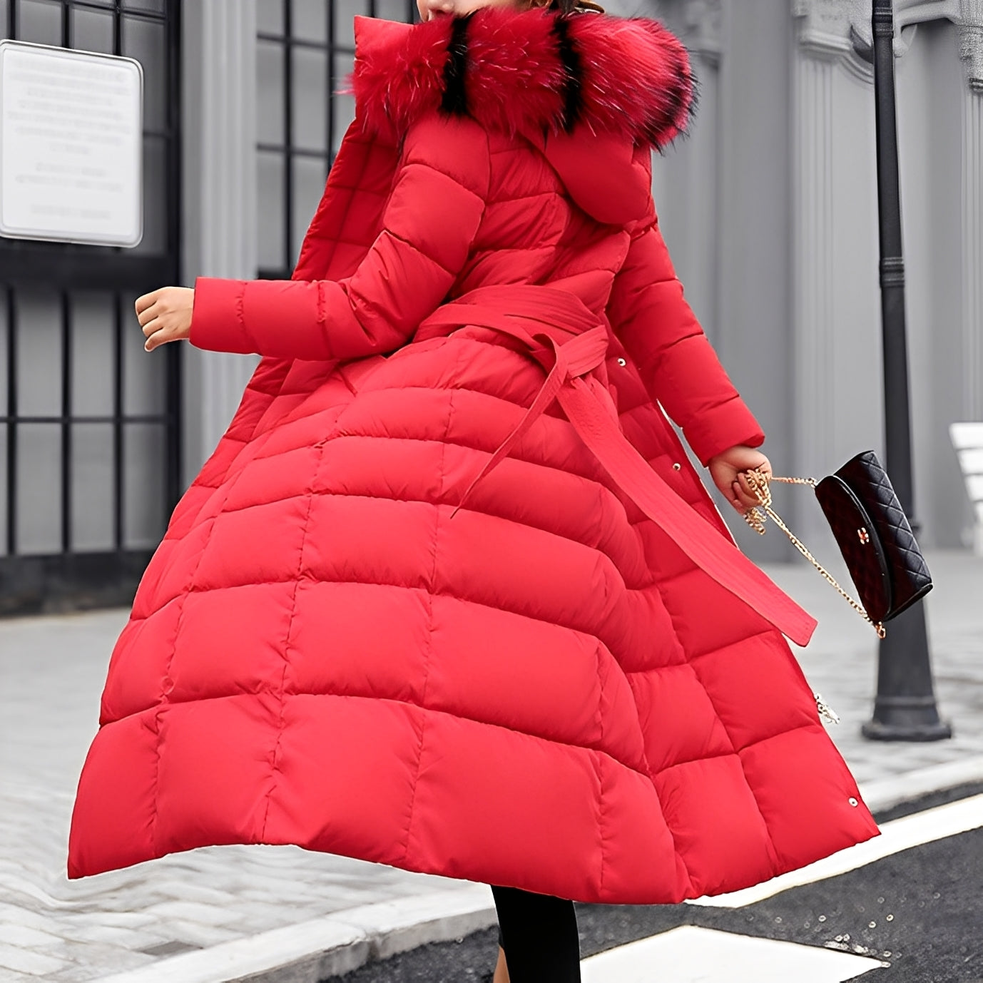 Street-Wave Womens Puffer Coat With Faux Fur Hood Ultra Warm Long Winter Outerwear For Cold Weather