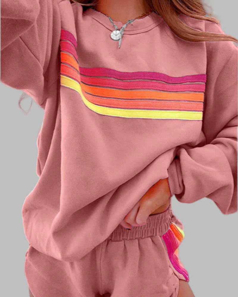 Street-wave Striped Pajama Set for Women Cozy Relaxed Fit Sleepwear Colorful Stripes