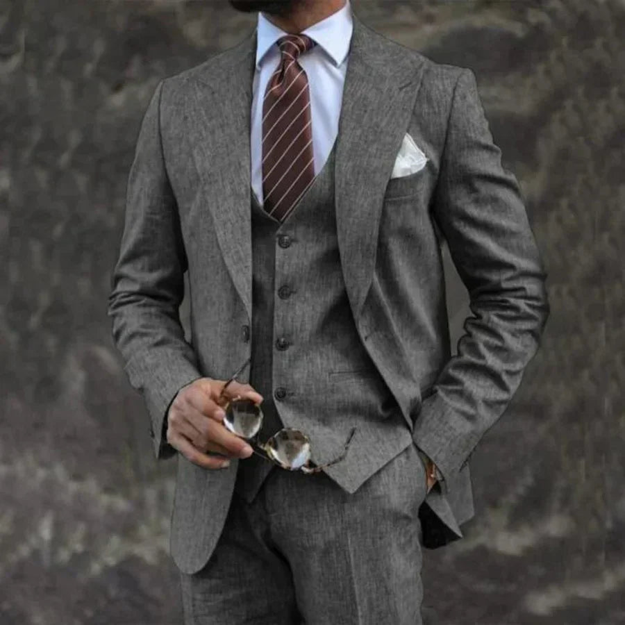 Carson Mens Three Piece Linen Blend Suit Street Wave Lightweight For Weddings