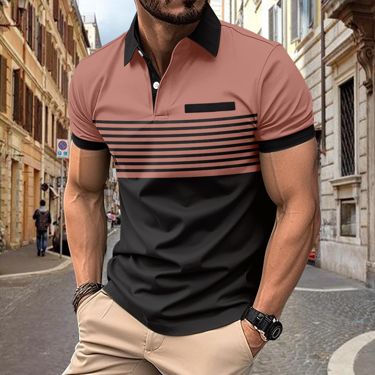 Mens Polo Shirt Street Wave Breathable Classic Polo For Casual And Active Wear