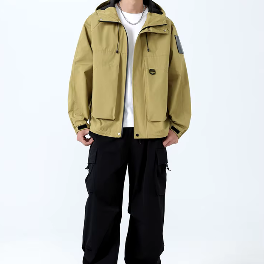 Street-Wave Rider Hooded Jacket for Men Oversized Windproof Waterproof Outerwear With Adjustable Hood And Utility Pockets