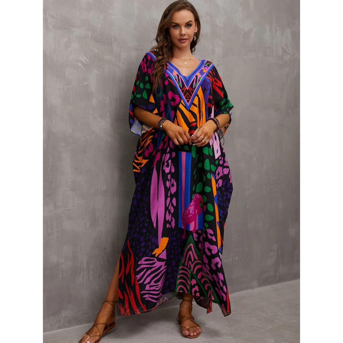 Street Wave Womens Kaftan Light and Airy Loose Fit V Neck Beach Cover Up