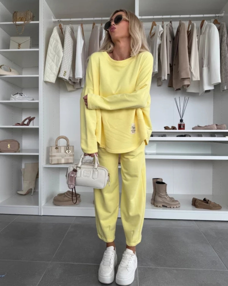 Street-wave Two Piece Loungewear Set For Women Ultra Cozy Soft Yellow Comfort And Effortless Style