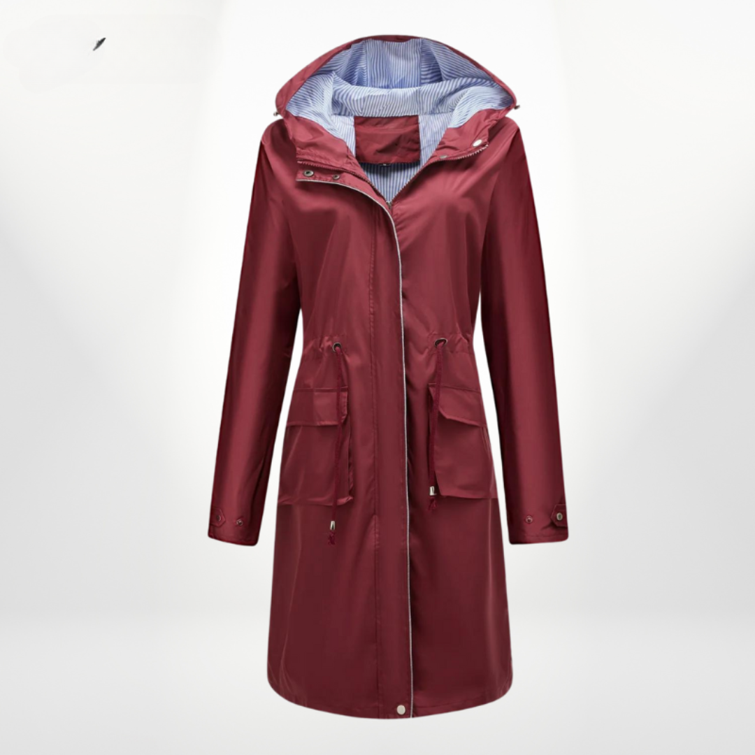 Street Wave Waterproof Hooded Knee Length Trench Coat For Women With Pockets All Weather Effortless Style