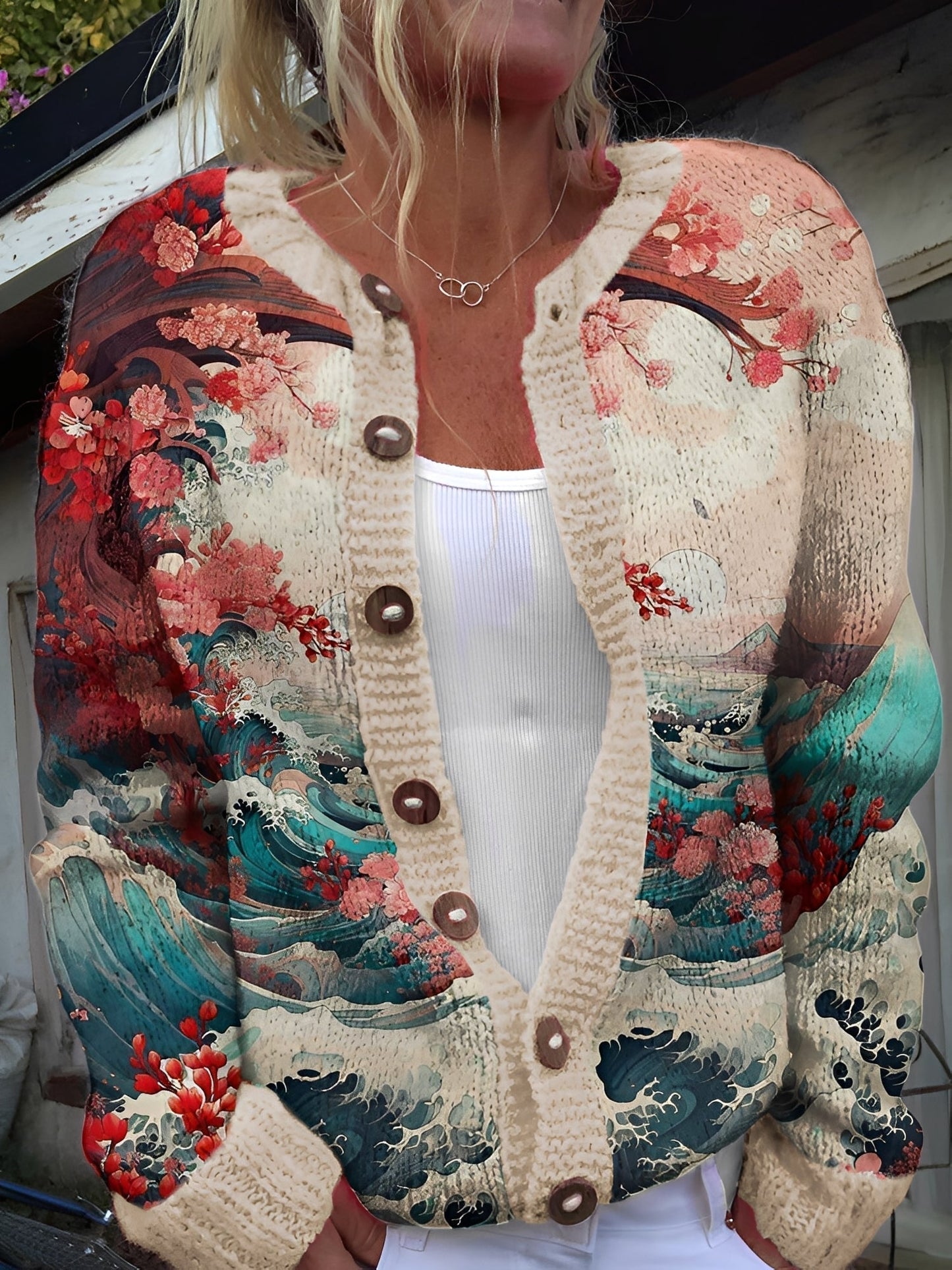 Street-wave Floral Cardigan For Women Soft Comfort Lightweight Warmth In Colorful Bloom Print