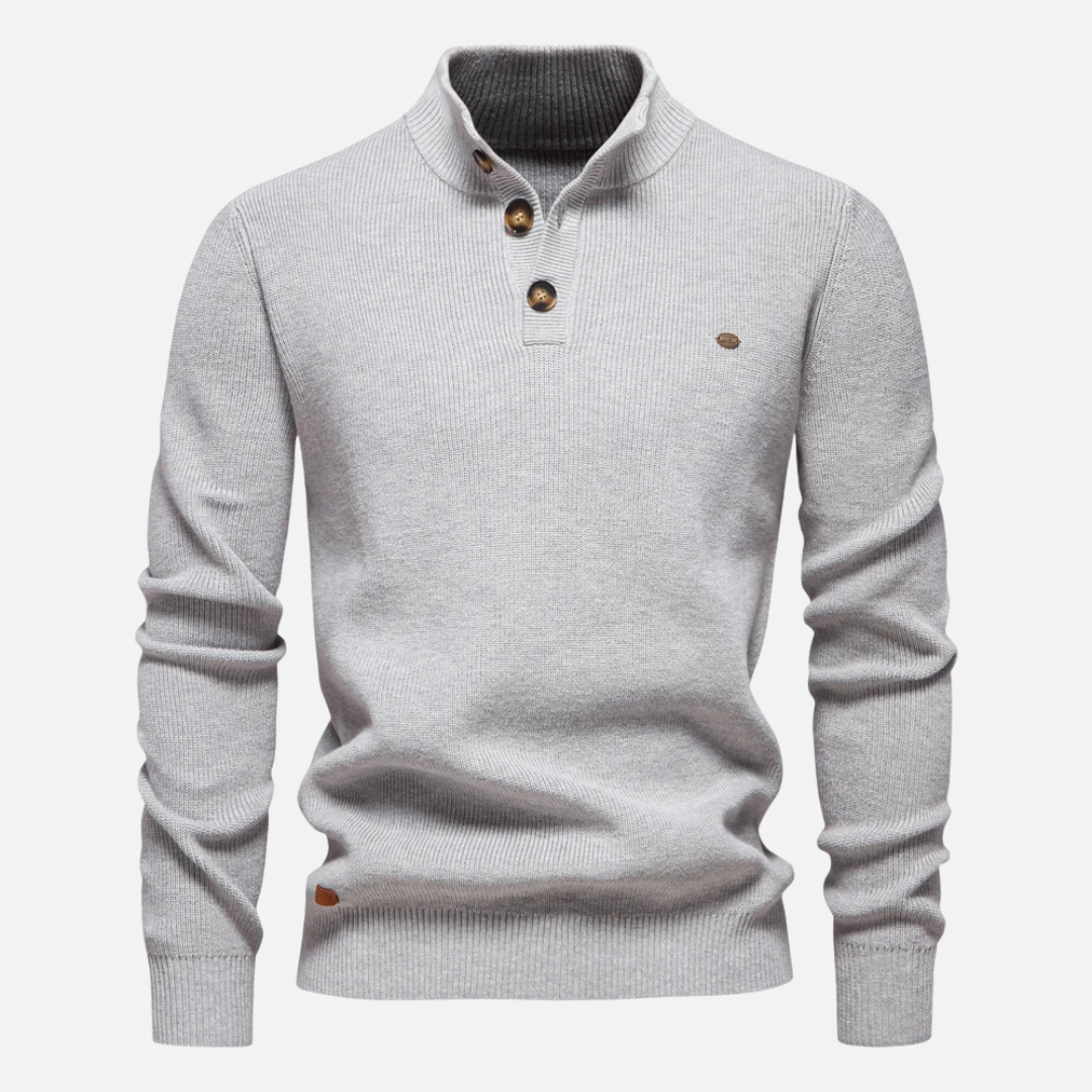 Men's Wool Blend Turtleneck Sweater With Button Details Slim Fit Rib Knit Warm Casual Layer